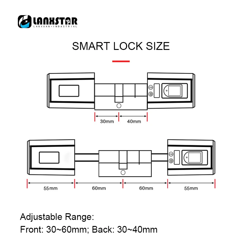 LANXSTAR Новая роскошная двойная система Интеллектуальный микро замок ядро IP44 Bluetooth блокировка отпечатков пальцев приложение электронный Умный Замок