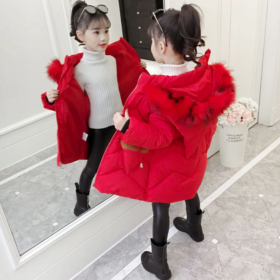 

2018 New Winter Children Down & Parkas 3T-10 Years European Style Girls Warm Outerwear 4 Colors Hooded Coats For Girls Outwear