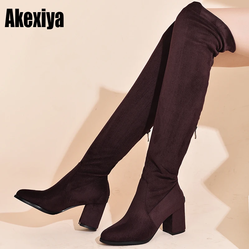 

2019 New High Quality Plus Size 34-39 elastic fabric Black Brown Zip Over The Knee Thigh High Autumn Winter Women Boot k145