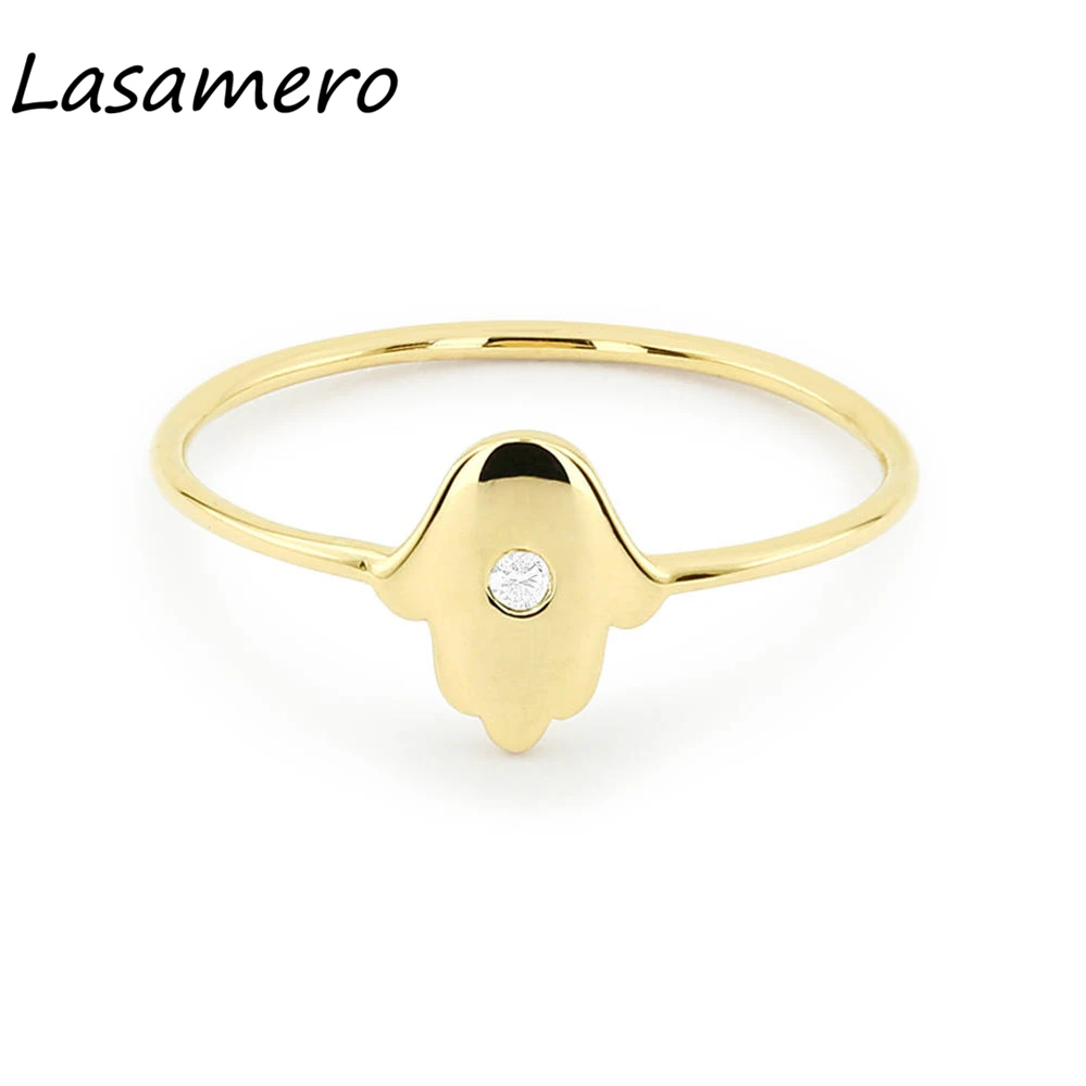 Женское кольцо с натуральным бриллиантом LASAMERO круглой огранкой 0 03ct 14k золото