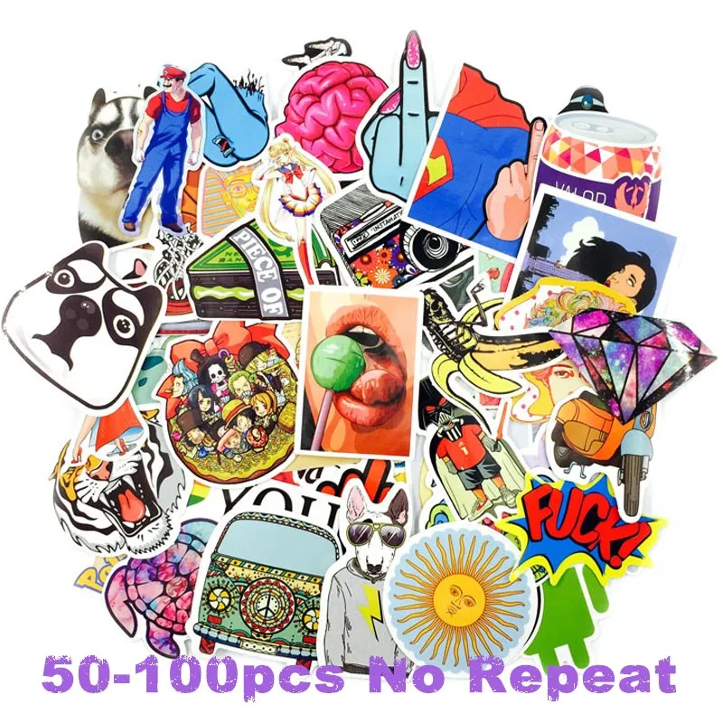 

Hot 50-100 PCS Mix Stickers for Laptop Skateboard Luggage Car Styling Bike JDM Doodle Decals Cool Waterproof Sticker as Picture