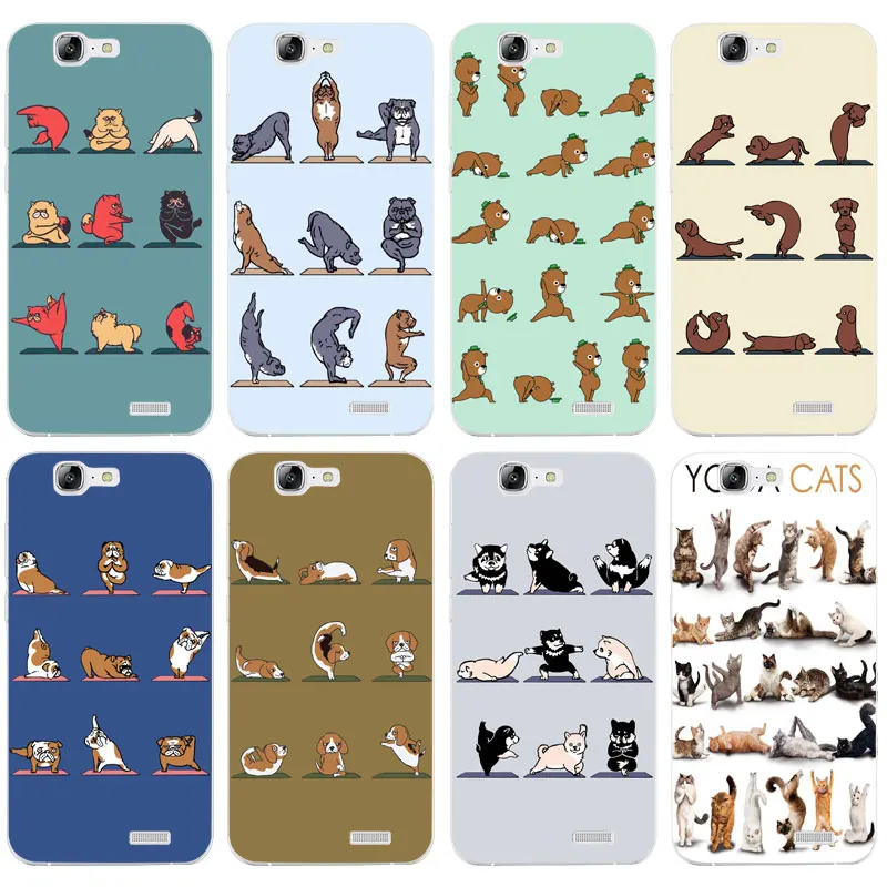 H440 Cute Yoga Animals Cats Dogs Transparent Hard Thin Skin Case Cover For Huawei P8 P9 P10 Lite Plus 2017 Honor 8 9 6X |