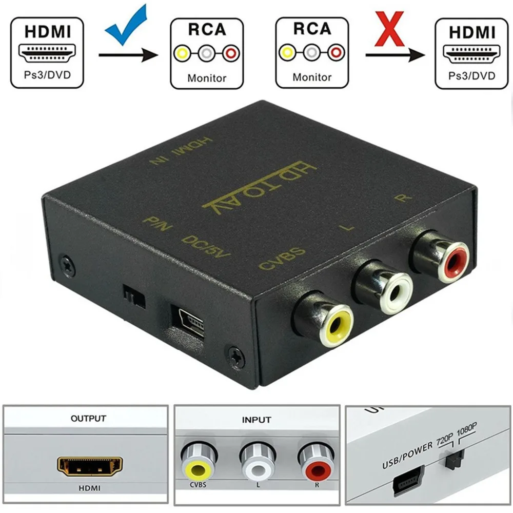 

HDMI to RCA AV Converter HDMI to AV adapter Android TV Smart Box Laptop Chromecast for 1080P 720P 480P NTSC/PAL HDMI2AV