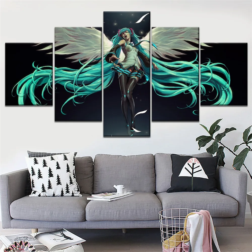 

Wings Sexy Hatsune Miku Anime Art Painting 5 Piece Modular Style Picture High Quality Canvas Print Type Home Decor Wall Poster