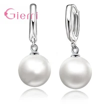 Charme na moda Pérola Brincos de Argola Para As Mulheres 925 Prata Esterlina Jóias De Casamento Branco Contas de Pedra Ear Free Shiping(China)