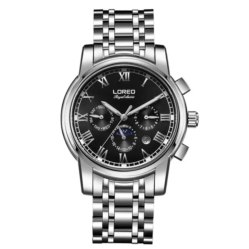 

LOREO 6106 Germany watches men luxury brand automatic self-wind moon Phase sapphire luminous complete calendar waterproof watch