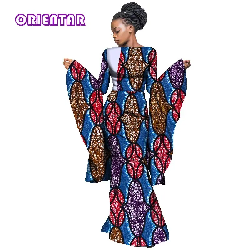 African Dresses for Women Long Flare Sleeve Maxi Dress Bazin Riche Traditional African Clothing Plus Size Party Lady WY2965 african robe