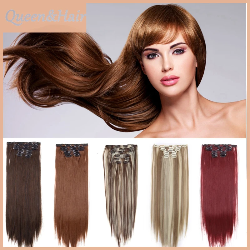 Natural Hair Extension Clip In Hair, Length 22" 55cm, Straight Hair