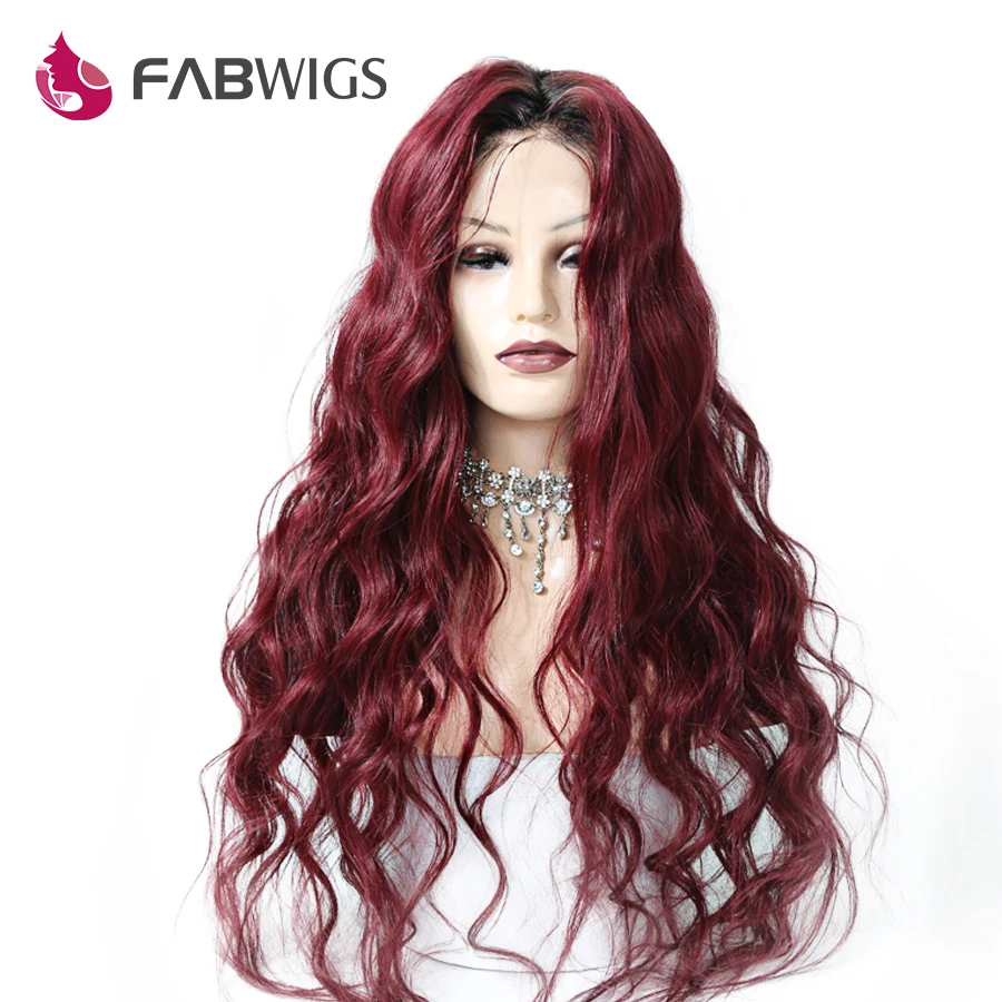 Fabwigs 1B/99J Full Lace натуральные волосы парики Ombre волос предварительно сорвал бразильский Реми натуральные волосы парики с волосами младенца