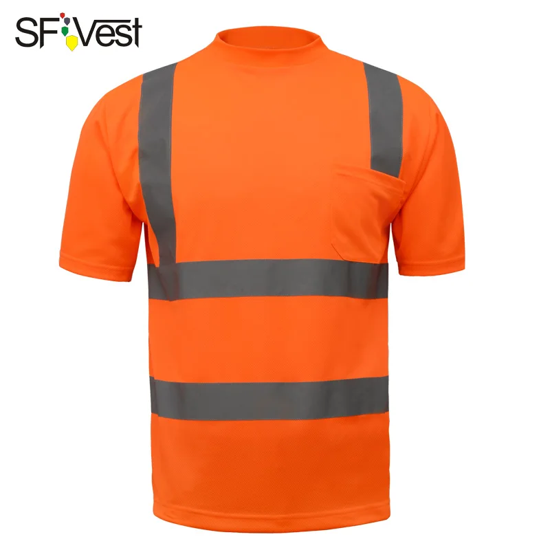 Для мужчин трикотажные Hi vis сигнального оранжевого цвета рубашки для мальчиков Детская безопасность футболки Бесплатная доставка