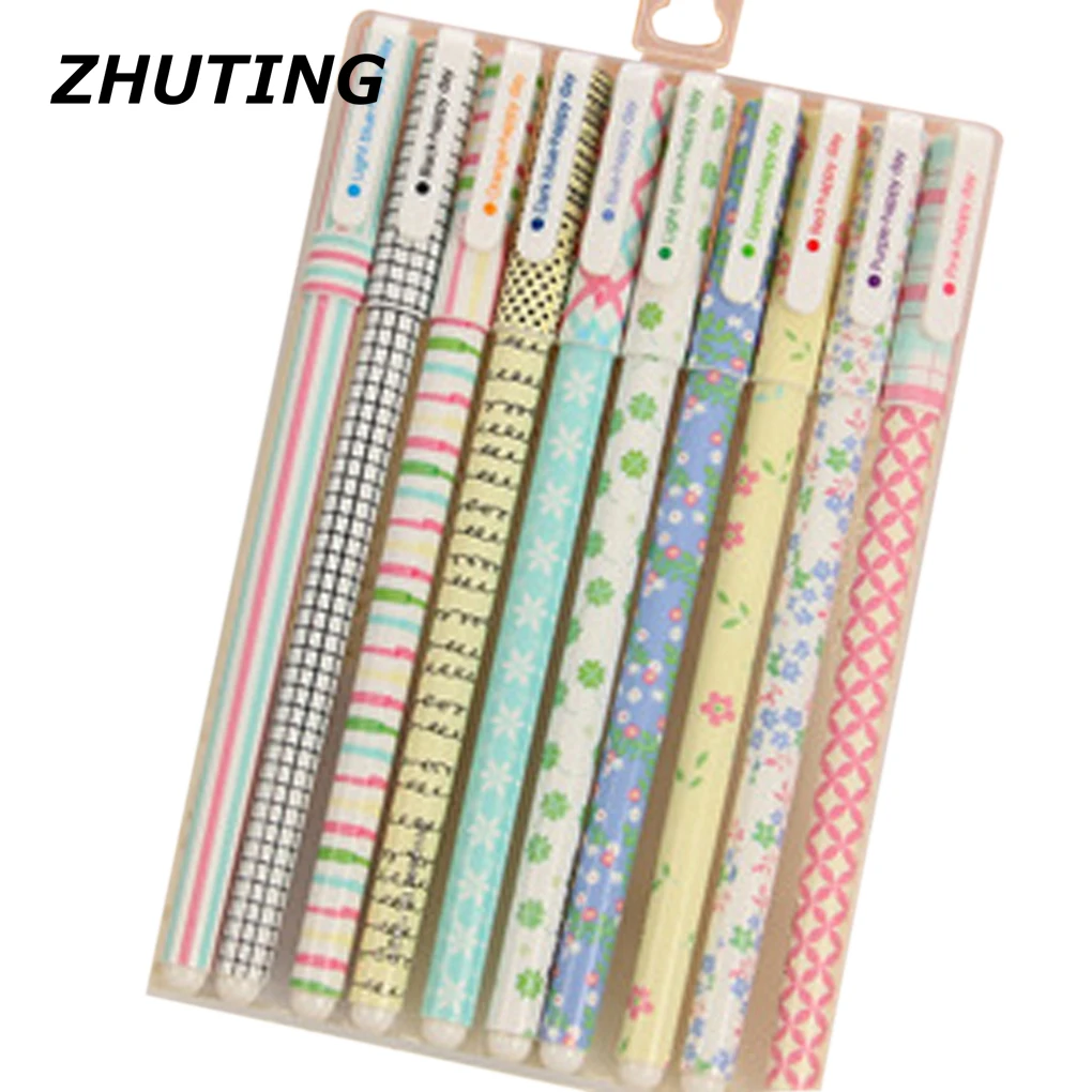 

10pcs / Lot Cartoon Color Gel Pen 0.38mm Campus Pen Ballpoint Pen Easy To Use Student Pen