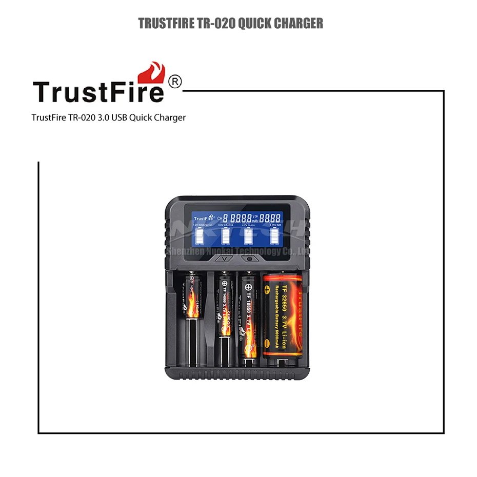 TR-020 TrustFire смарт-устройство для быстрой Батарея Зарядное устройство Мощность банк QC3.0 USB Дисплей зарядки Ёмкость/Вольт/температура 18650 26650 32650 14500 AAA