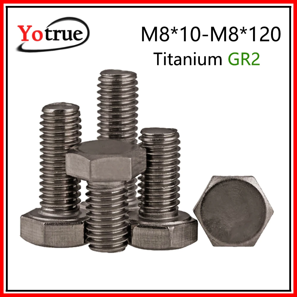 20-50pcs/lot DIN933 GR2 M8x10-M8x120 Pure titanium hexagonal head screw Titanium alloy Ti Outer hexagon bolt | Обустройство дома