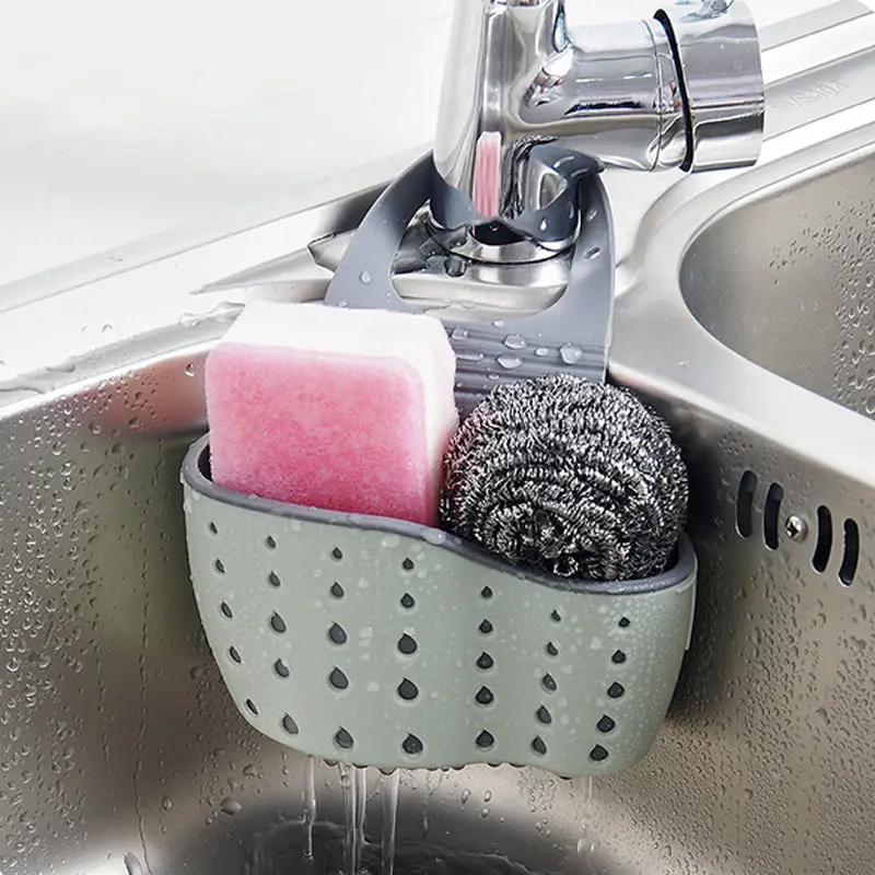 

New Useful Suction Cup Sink Shelf Soap Sponge Drain Rack Kitchen Sucker Storage Thickened double-layer flume bagging