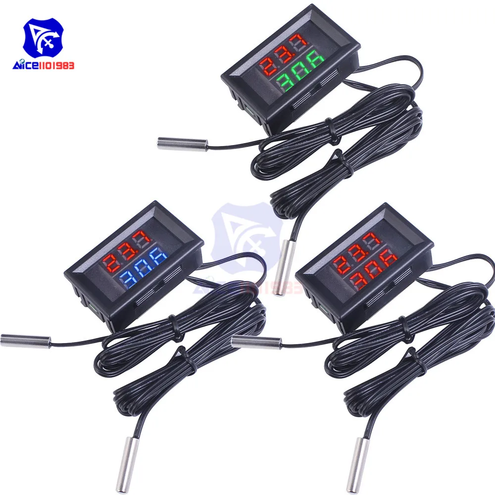 

Dual LED Digit Thermometer with 2 NTC 10K Thermostat Sensor Probe DC 4 -28V Temperature Monitor Tester for Car Indoor Detection