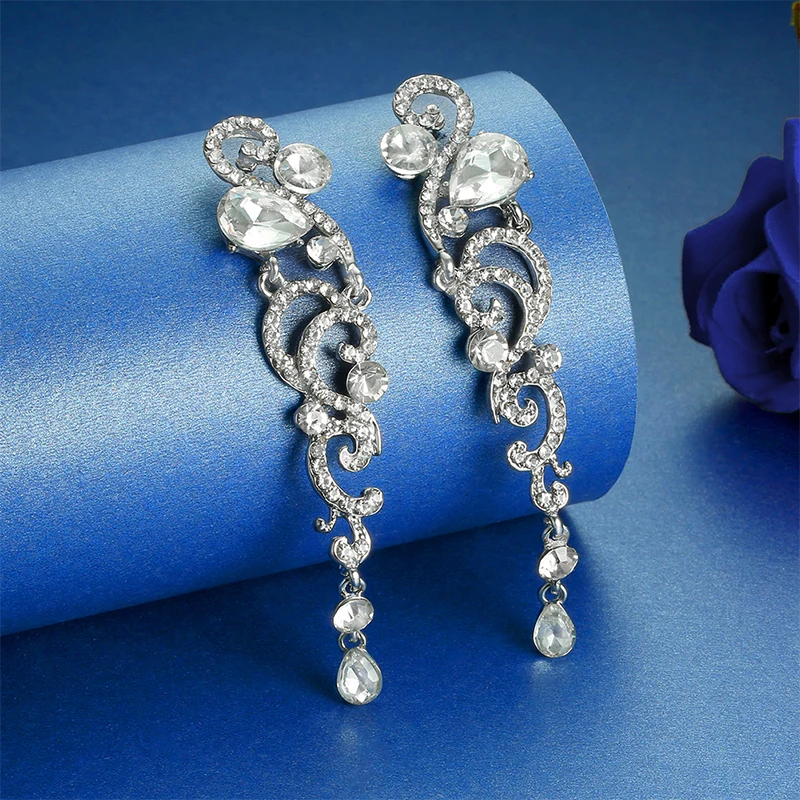 QYY Fashion Austrian Crystal Wedding Water Drop Earrings for Bride Bridesmaids Alloy Bridal Party Earrings