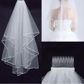 

cheapest Two-Layer Wedding Veils Real Garden Veils Shoulder-Length With Comb High Quality White Veils for Wedding