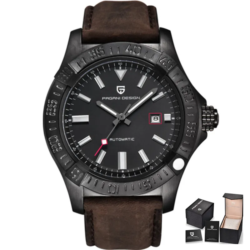 Мужские часы PAGANI Дизайн Топ люксовые брендовые военные часы для мужчин большой циферблат турбийон Автоматическая техника часы reloj hombre+ коробка - Цвет: Black silver