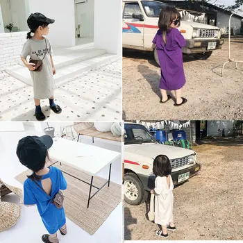

Girl Bow Knot Split Short Sleeve Cotton Letter Printing Dresses 2019 Summer New Children Toddler Fashion Fashion Casual Dress
