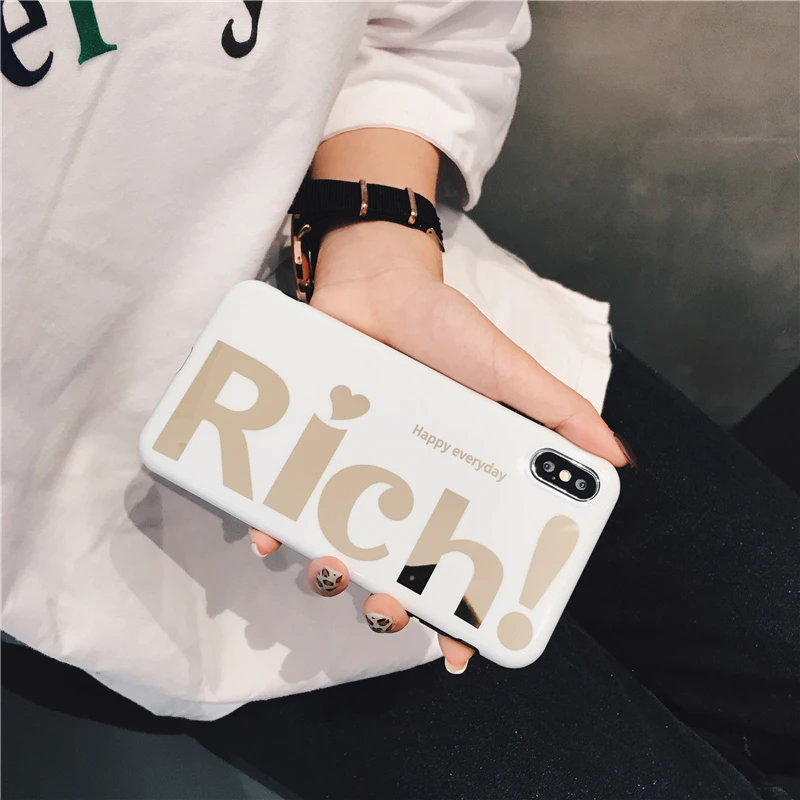 

pure color gold stamping RICH white soft shell phone Case For Apple iphone 6 6s 7 8 Plus X XS XR MAX