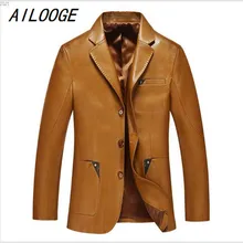 AILOOGE мужской кожаный костюм осень и зима блейзер мужской костюм из овчины топы из натурального спилка кожа тонкая куртка черная, коричневая куртка
