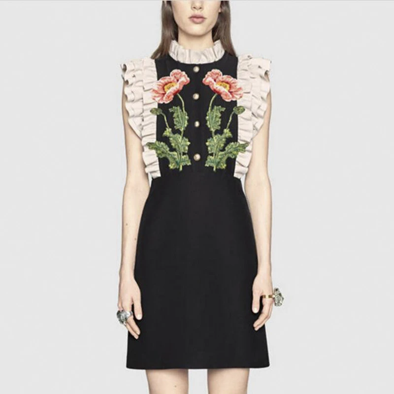 

Floral Embroidery Women Casual Dress New 2019 Summer Autumn Fashion England Style Elegant Slim Ladies Party Mini Dresses Vestido
