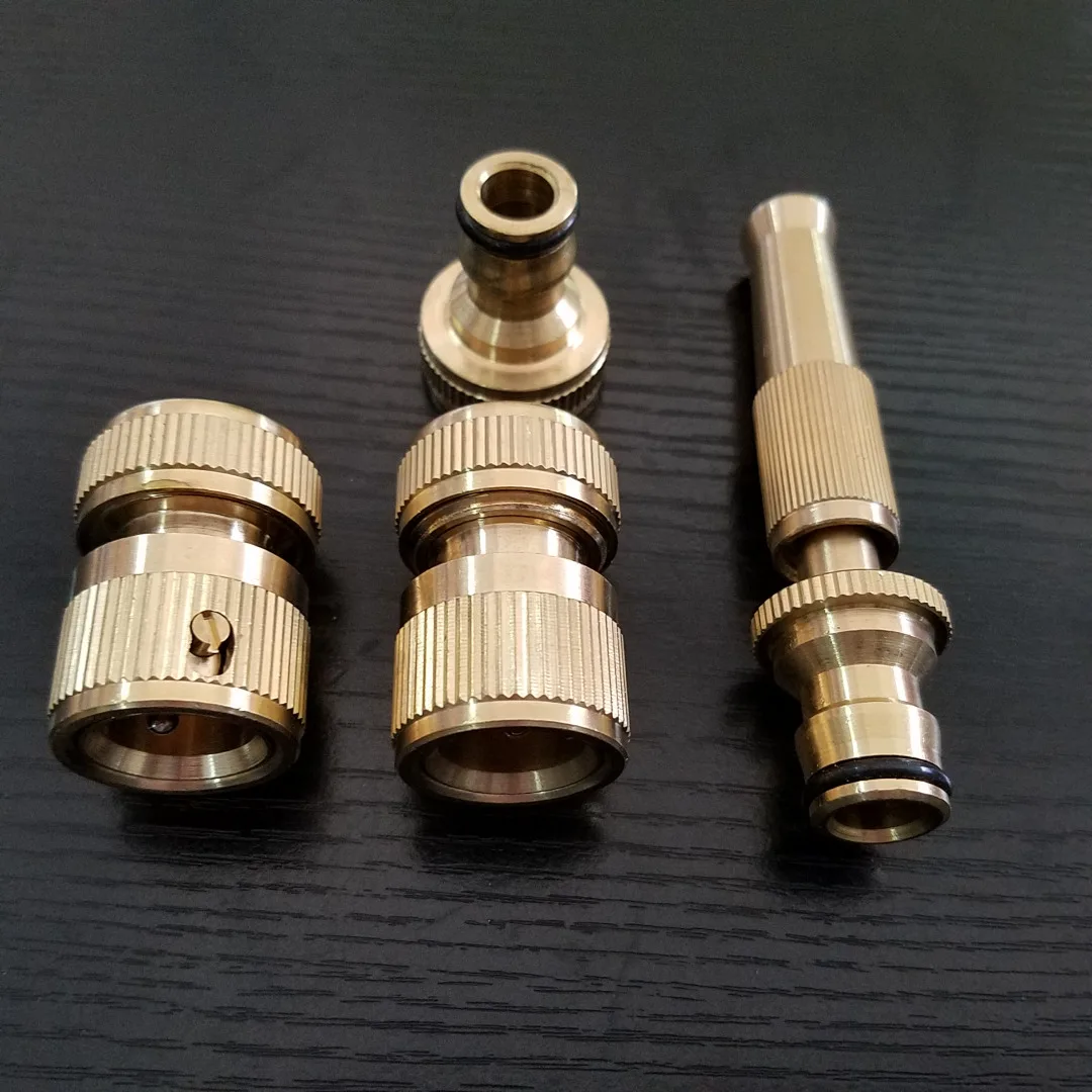 4Pcs x Garden Brass Hose Pipe Fitting Set Tap Quick Connectors & Spray Nozzle