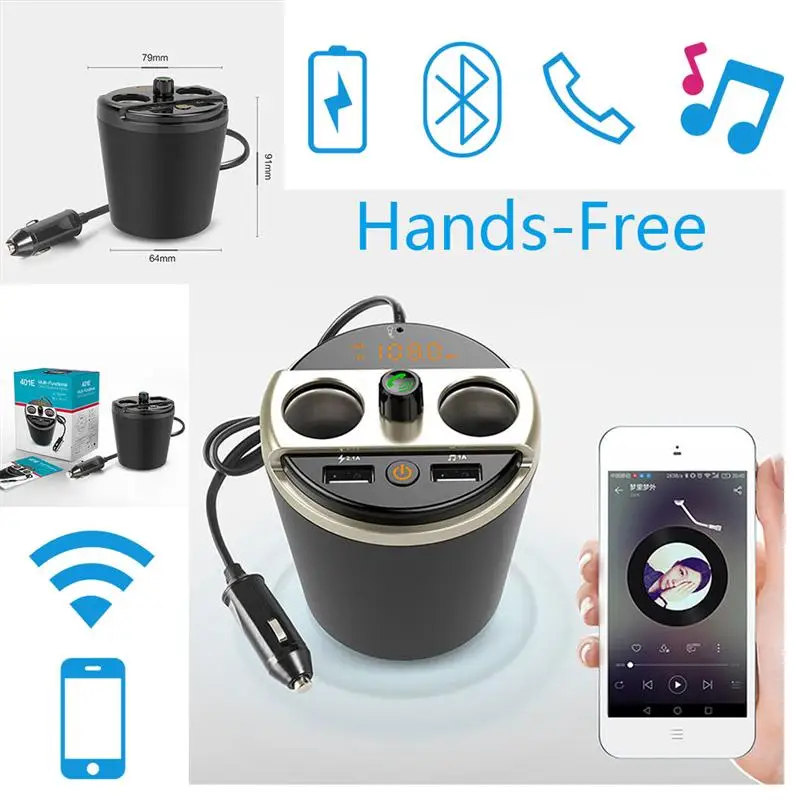 Автомобиль Bluetooth fm-передатчик Кубок MP3 плеер Hands Free Car Kit подстаканник прикуривателя Dual USB Зарядное устройство U диска воспроизведение музыки