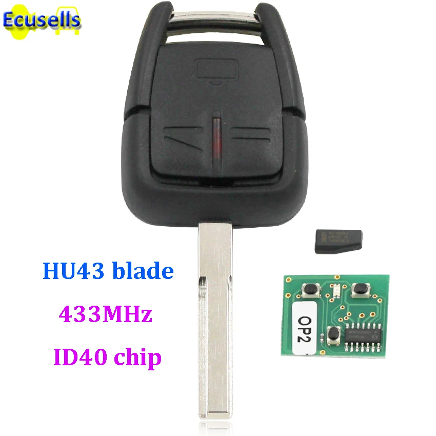 

Remote Key fob for Vauxhall Opel Omega Vectra 3 Button 433.92Mhz forGM:24424728 ) with ID40 Chip with HU43 uncut blade