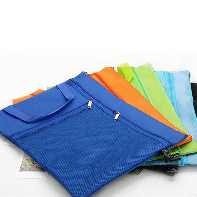 A4 Canvas File Folder Bag Candy Colors Black Zip Storage Bag for