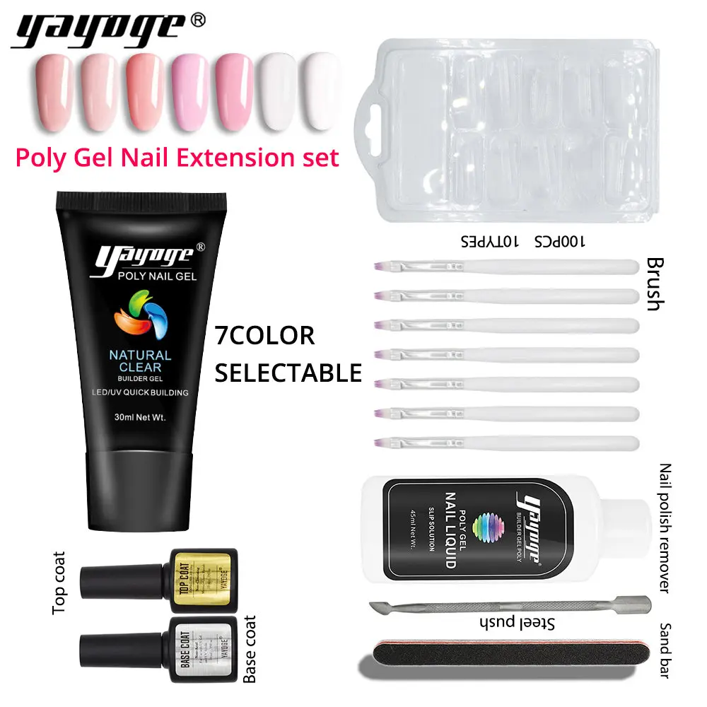 

Yayoge New 7 Colors Clear UV Poly Gel Nail Polish Quick Building US Warehouse Delivery Nail Gel Varnish Set 2-7 Days arrived