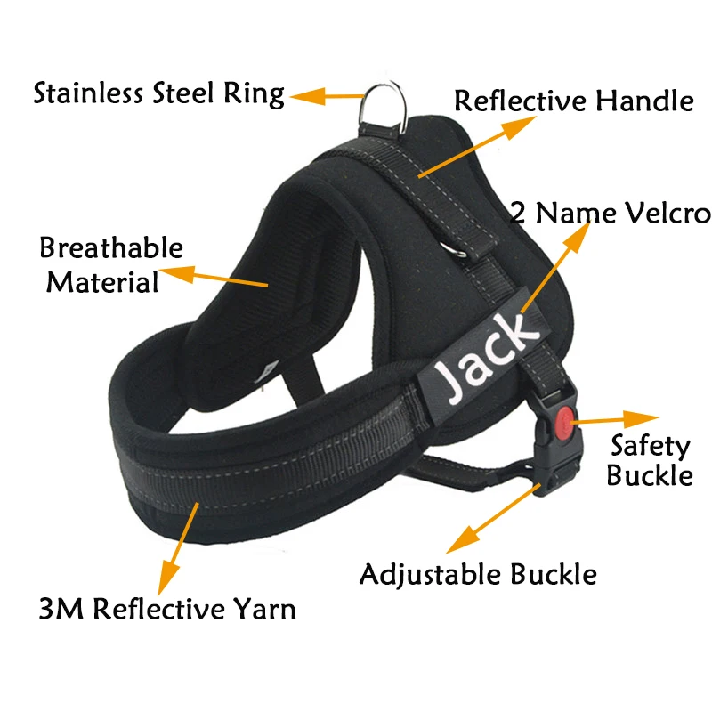 Hot Sale Large Dog Name Harness Small Medium Big Dog Harness Personalized Harness for Dogs
