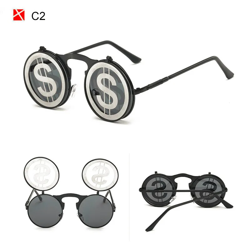 SHAUNA модные Для мужчин Круглый панк Солнцезащитные очки вечерние очки уникальный Для женщин солнцезащитные очки в стиле стимпанк, пружины ноги флип вечерние очки