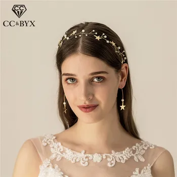 

CC Wedding Jewelry Hairbands Earrings 2pcs Sets For Women Bridal Engagement Hair Accessories Bridesmaids Party Star Shape O524