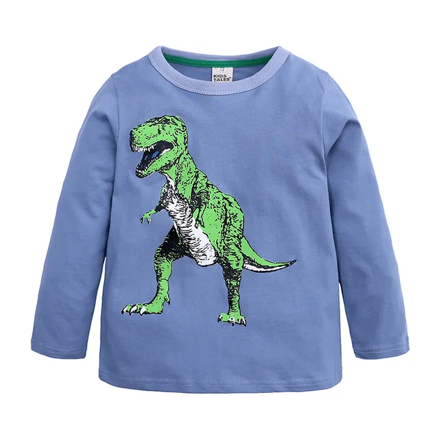 Boys Long Sleeve Dinosaur T Shirt Kids Cotton tee Tops Size 4 14 Yellow ...