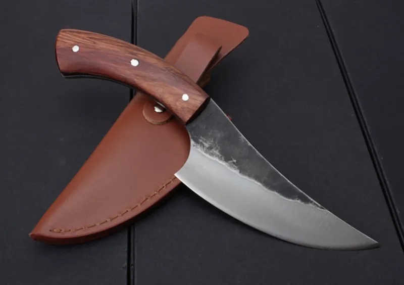 KKWOLF High carbon steel fixed knife Straight Handmade forged hunting knife 58HRC Wooden handle Camping Tactical Survival Knife