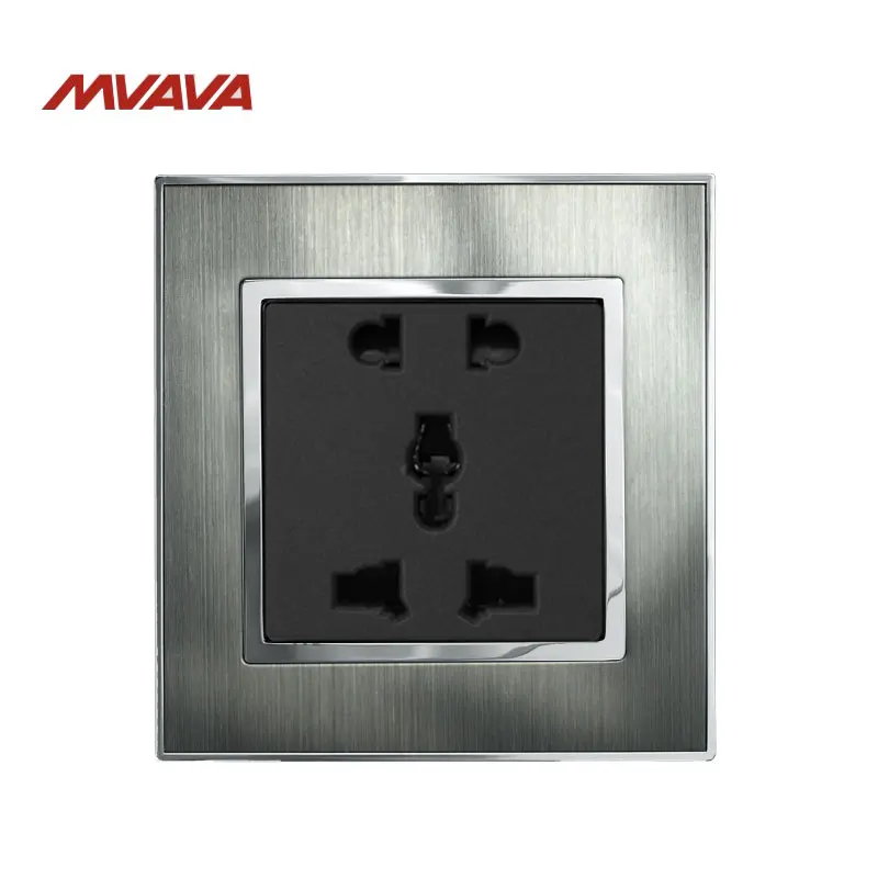 

Mvava 5 Pin Outlet Universal Power Wall Socket 10A 110-250V Brushed Silver Satin Metal 2 Pin 3 Pin Plug EU UK US Socket