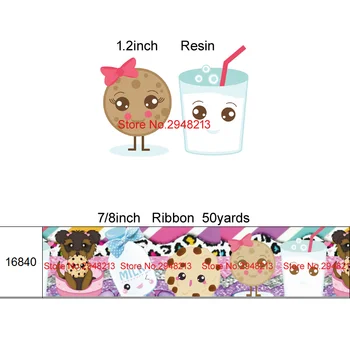 

printed cartoon Milk & biscuits grosgrain ribbon and resin sets 7/8inch 50yard ribbon and 50pcs resin 1 sets REB25