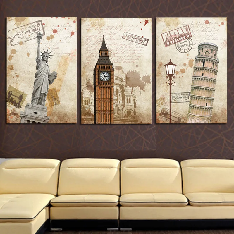 3 Pcs Home Decorative Wall Decor European architecture Mural Wallpaper