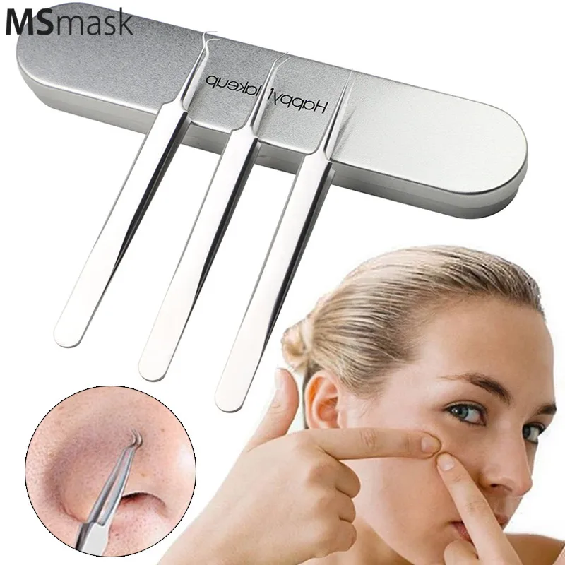 

3pcs/Set Safety Acne Needle Tweezer Removal Pimple Extractor Stainless blackhead remover black dots skin tag cleaner clean face