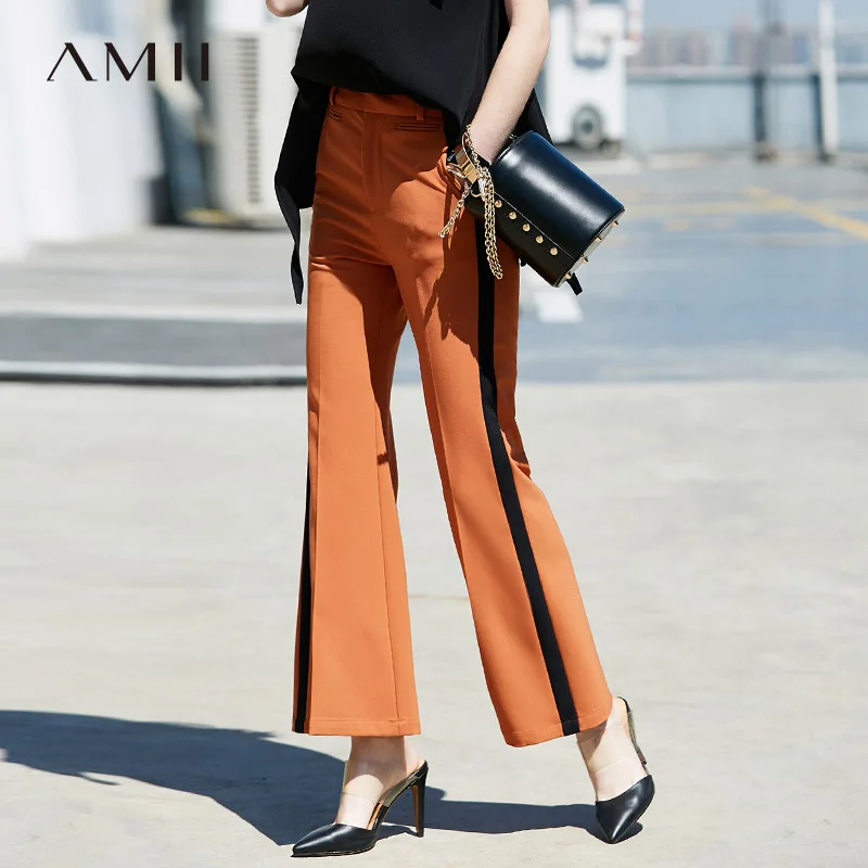 Koop Amii Vrouwen Minimalistische Flare Broek 2018 Streep Hoge Taille Office Lady Plus Size Vrouwelijke Broek