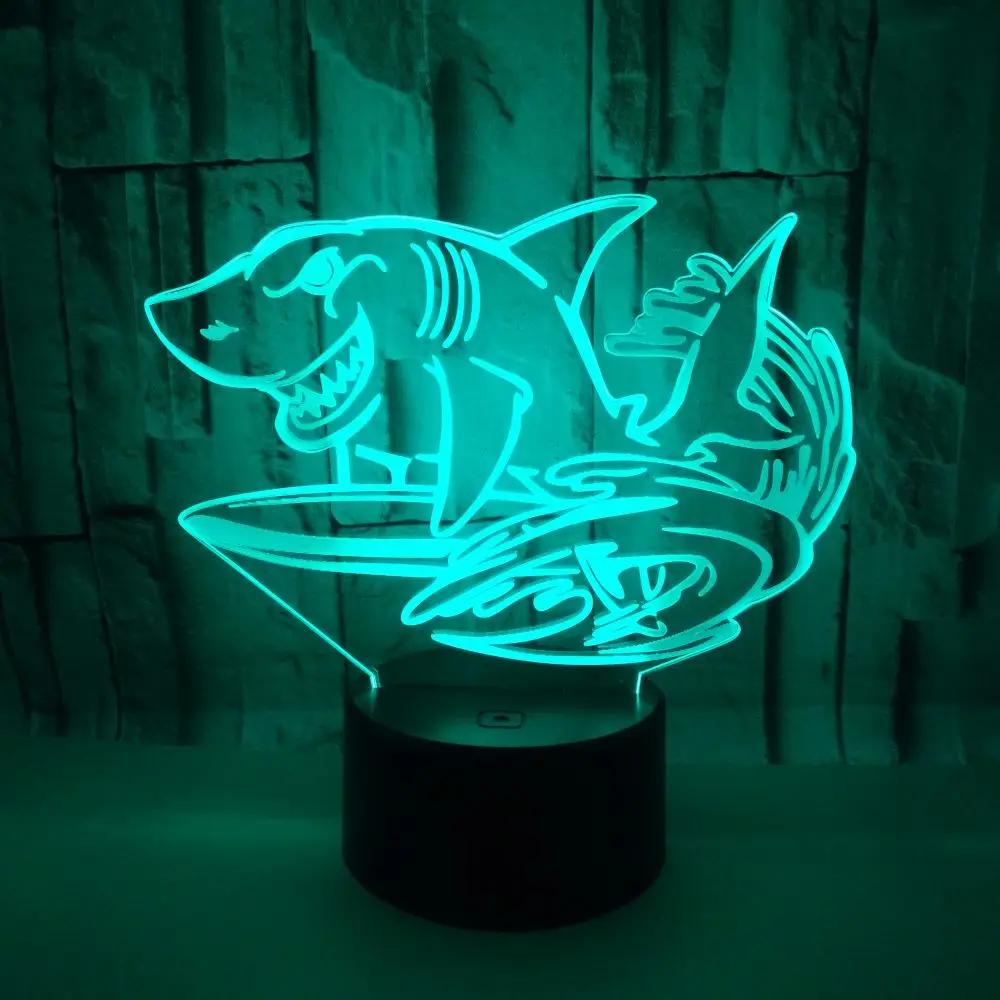 

2019 3D LED USB Night Light Sea Jump Shark Kid's Toys Gift Bedroom Decorative Multicolor Table Lamp Home Party Lighting Cable