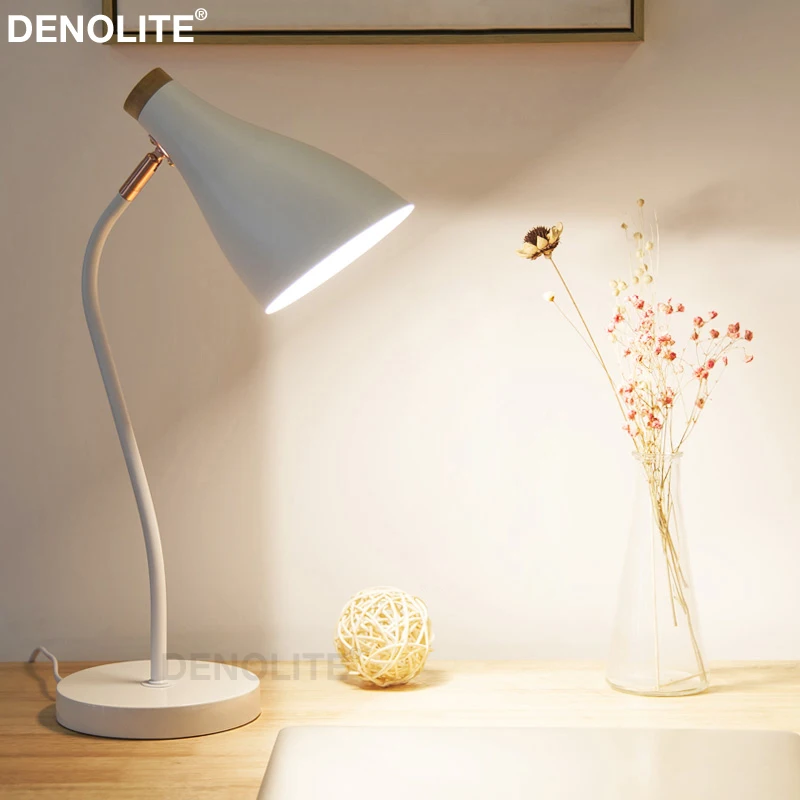 Денолитовая настольная лампа для учебы, белая, черная, зеленая, розовая, вращение на 270 градусов, металлическая настольная лампа с переключателем вкл/выкл или диммер