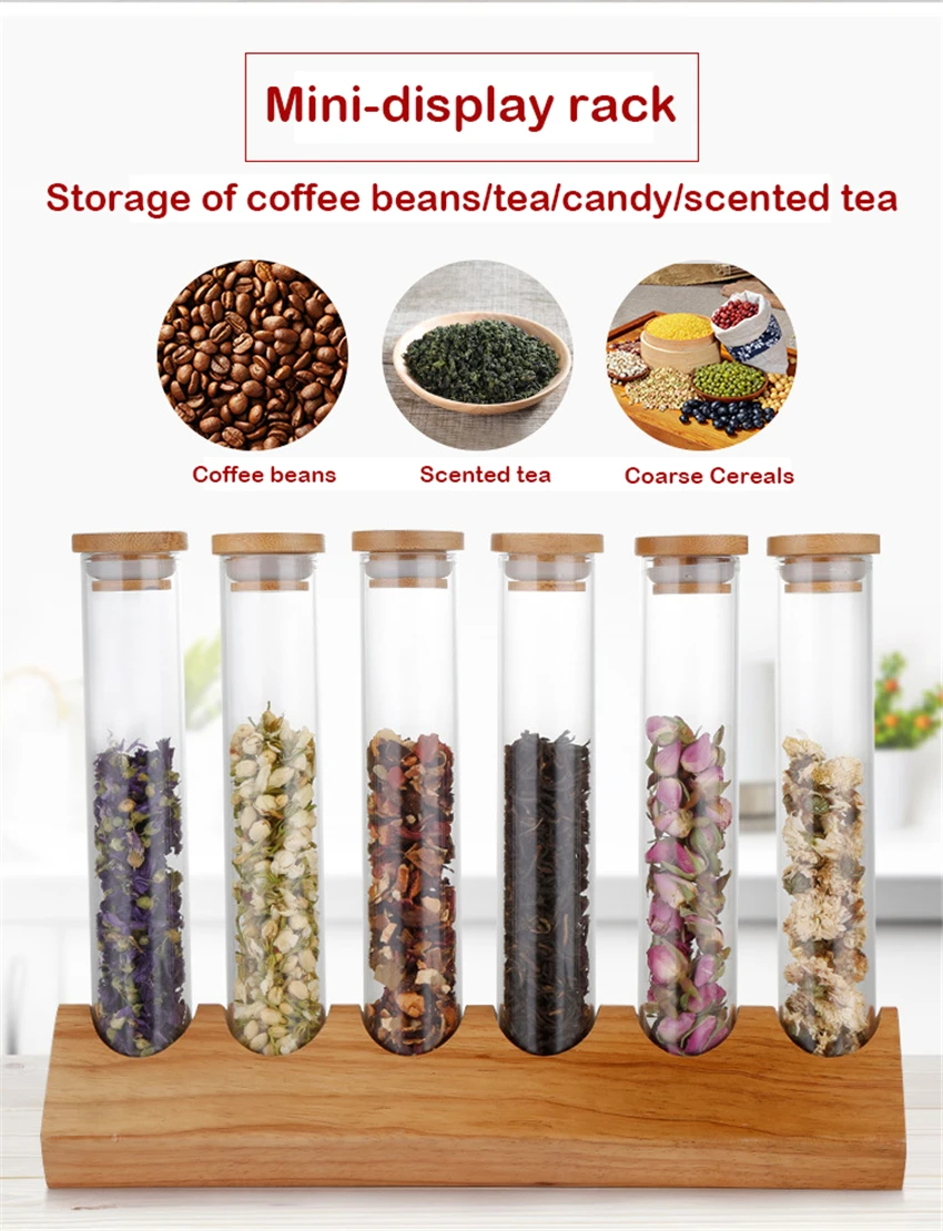 Creative Wooden Coffee Beans Flower Tea Display Rack Stand Cereals canister Glass Test Tube sealed Storage Decorative Ornaments