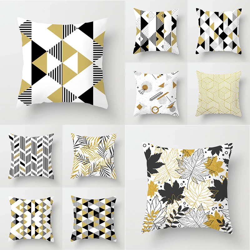 

Geometric Printed Diamond Cushion Cover 45x45cm Polyester Bronzing Gold Throw Pillow Covers Cushions Home Decoration Accessories
