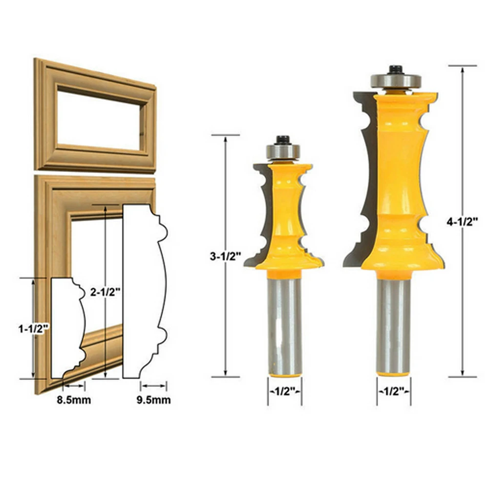 

2Pcs Woodworking Milling Cutter Router Bit Set 1/2" Shank Mitered Door & Drawer Panel Molding Router Bit Set