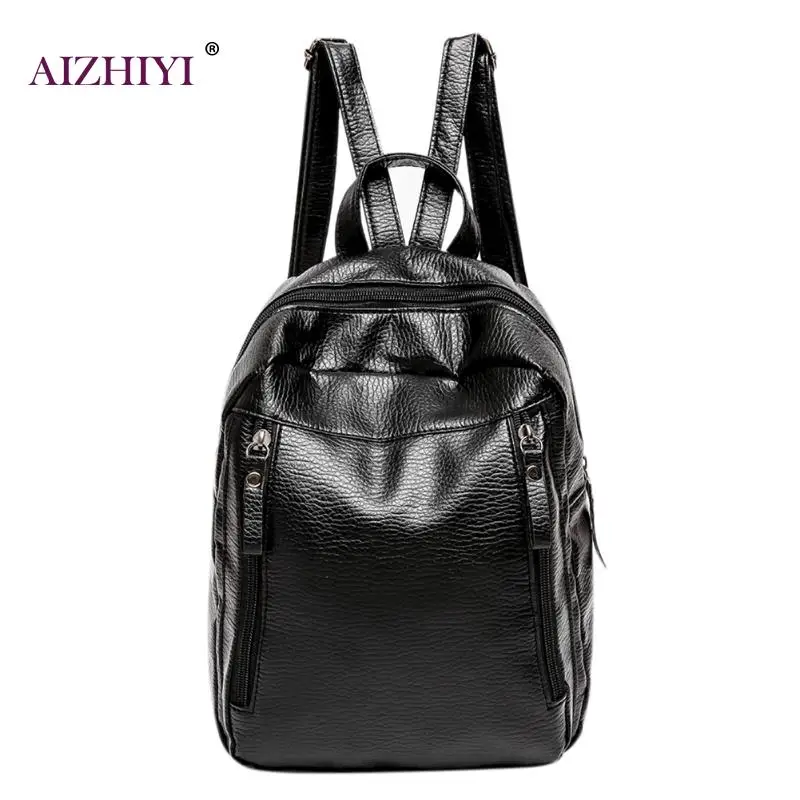 

Fashion Leather Women Backpack Female Black Backpacks Women Bag Mochila Student Backpack Korean Style Solid Rucksack For girls