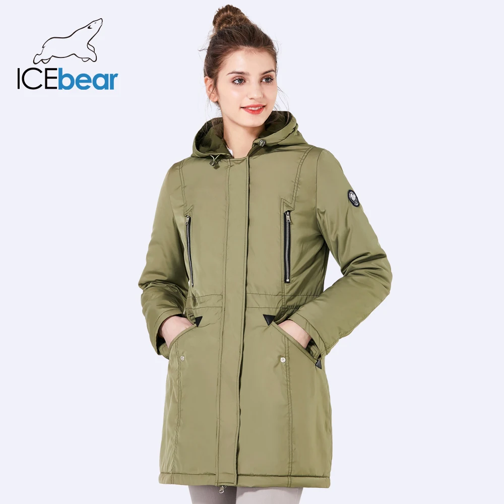 ICEbear 2018 New Brand Clothing Women Spring Autumn Parka Womens Long Thin Jacket With Hat Detachable Warm Coat 16G262D