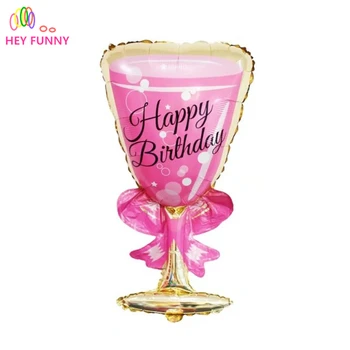 

50pcs Birthday Pink Cup foil balloons inflatable Pink wine glass globos birthday party decorations balloon party supplies