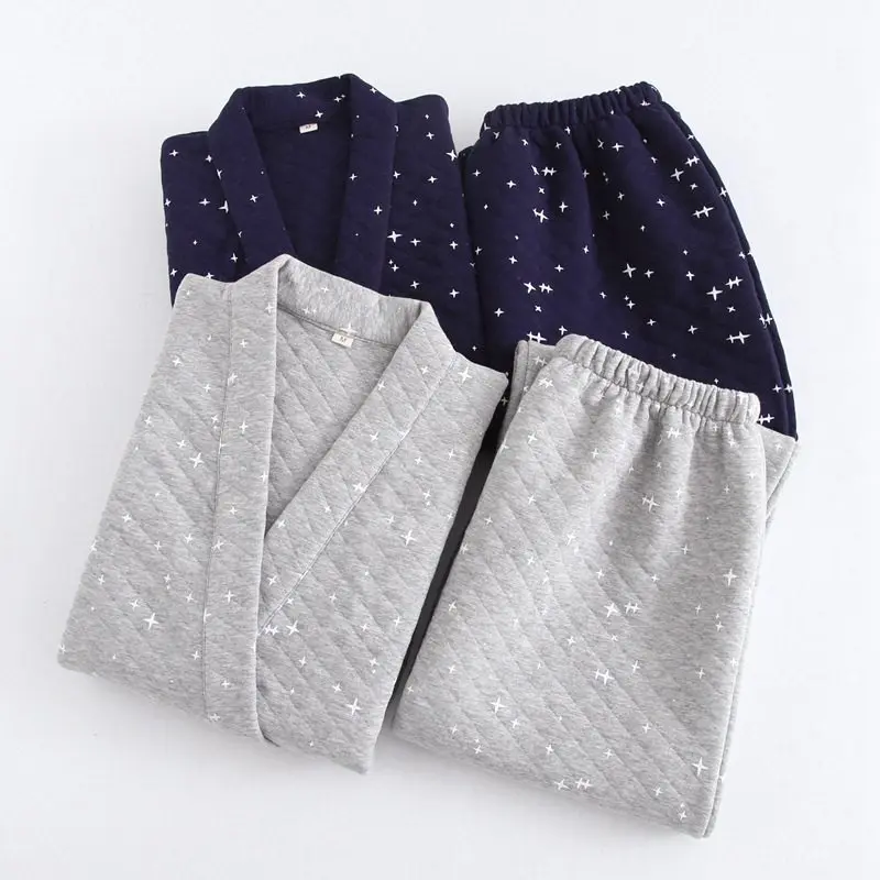

2019 Autumn Winter warm Japanese pajamas Sets mens pijamas male 100% cotton Spa Robe sets for male boxer kimono robes men hombre